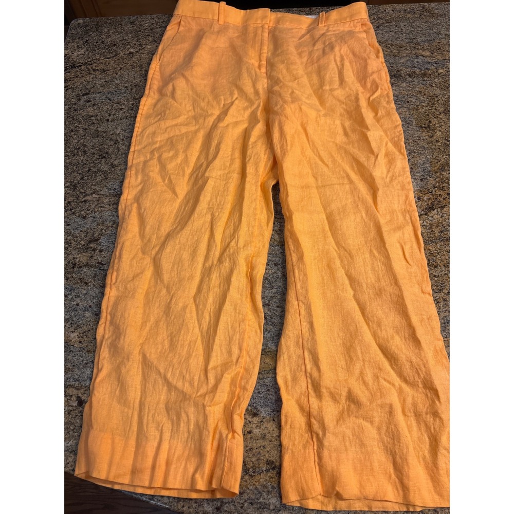 J.Crew Orange 100% Linen Wide Leg Crop Pants Womens Size 12 High Rise Summer‎